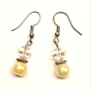 Pale Pink and Glass Pearl Beaded Earrings